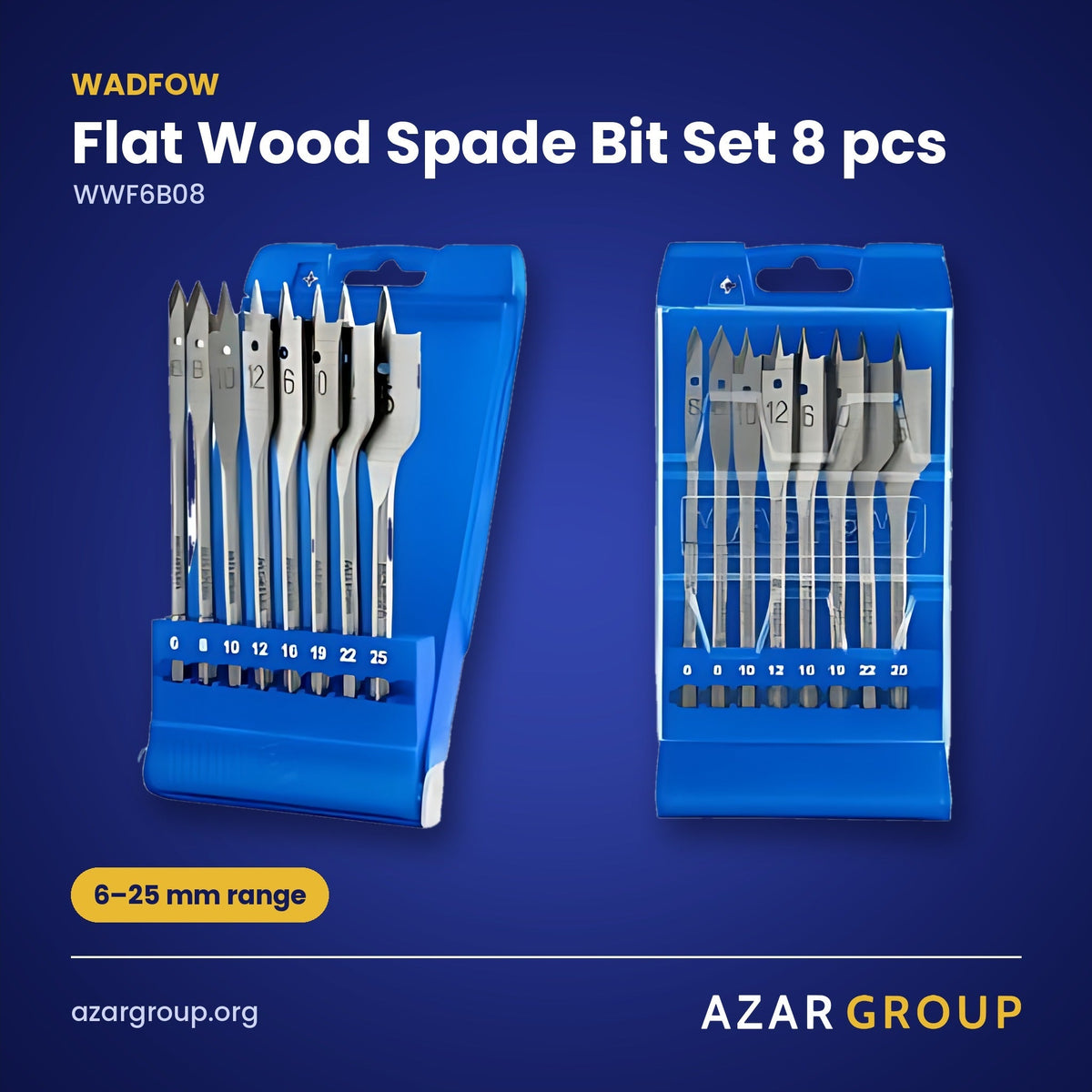 WADFOW WWF6B08 Flat Wood Spade Bit Set 8 pcs – 6–25 mm range
