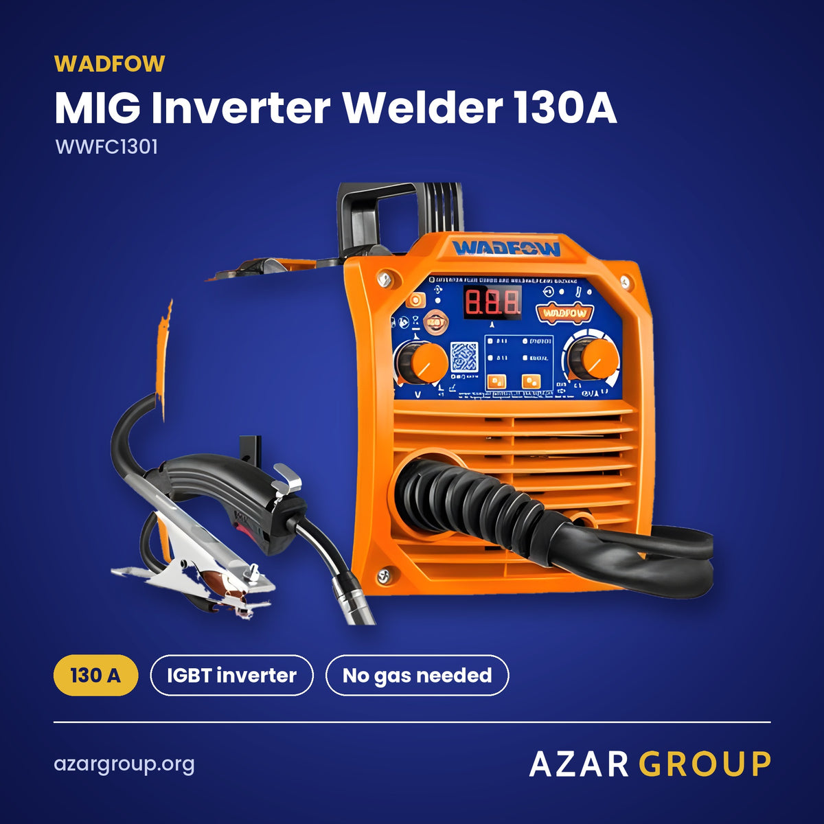 WADFOW WWFC1301 MIG Inverter Welder 130A – 130 A, IGBT inverter, No gas needed