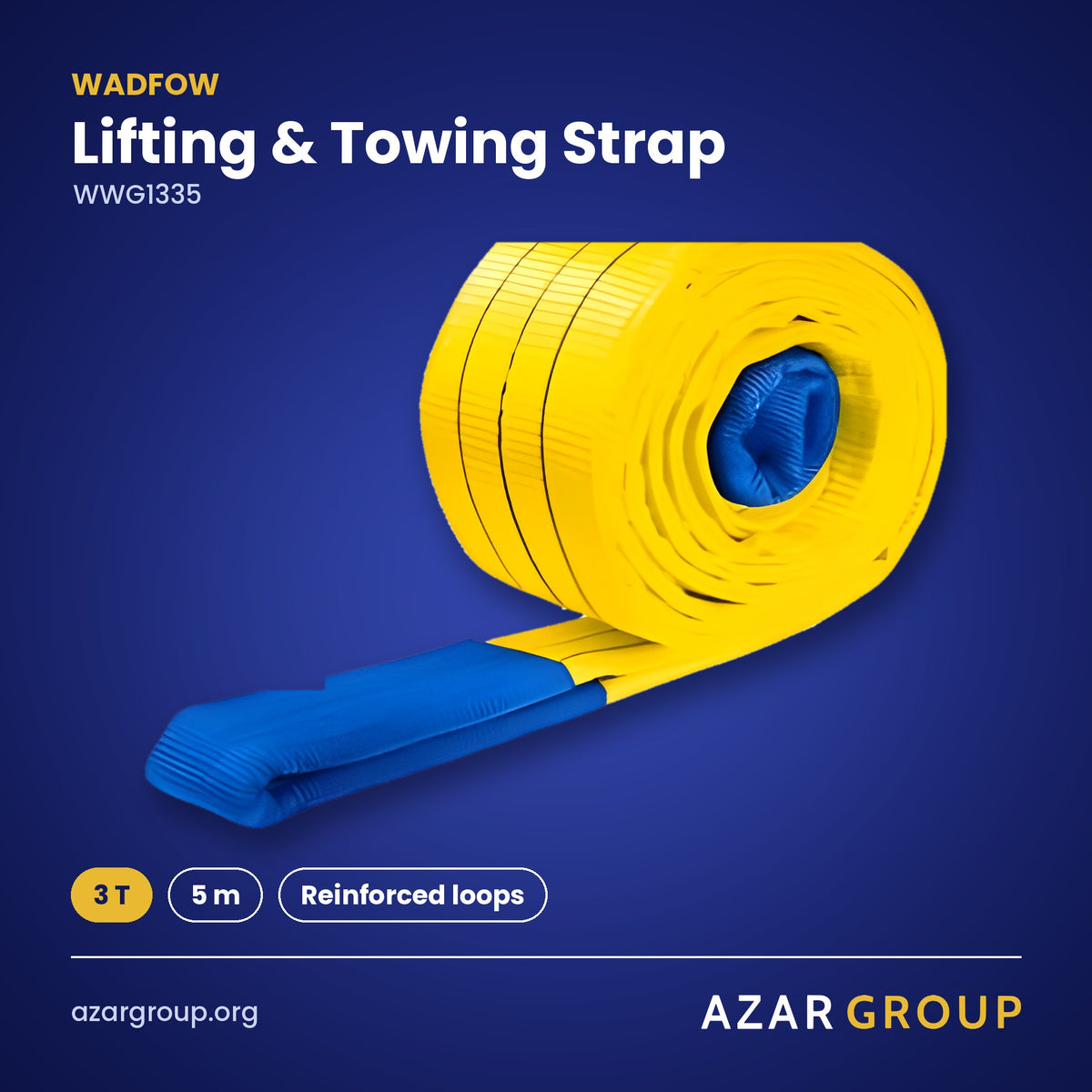 WADFOW WWG1335 Lifting & Towing Strap – 3 T, 5 m, Reinforced loops