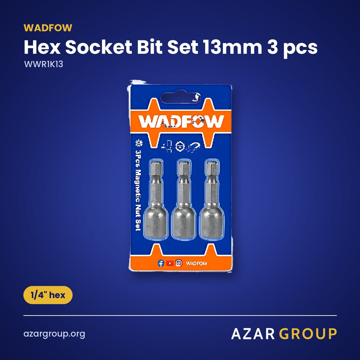 WADFOW WWR1K13 Hex Socket Bit Set 13mm 3 pcs – 1/4" hex