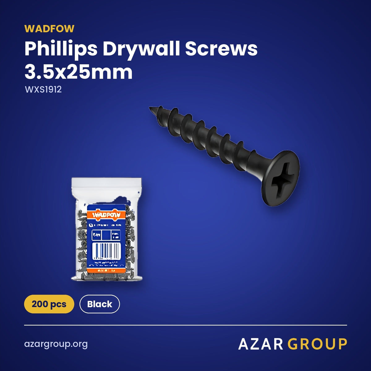 WADFOW WXS1912 Phillips Drywall Screws 3.5x25mm – 200 pcs, Black