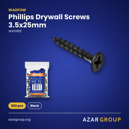 WADFOW WXS1912 Phillips Drywall Screws 3.5x25mm – 200 pcs, Black