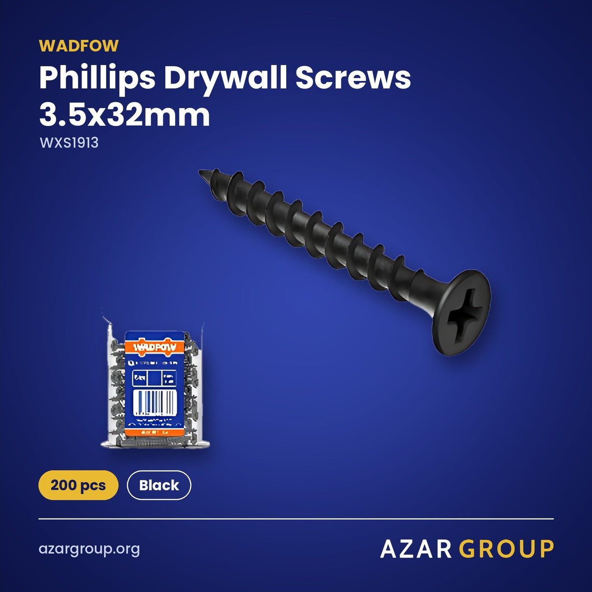 WADFOW WXS1913 Phillips Drywall Screws 3.5x32mm – 200 pcs, Black