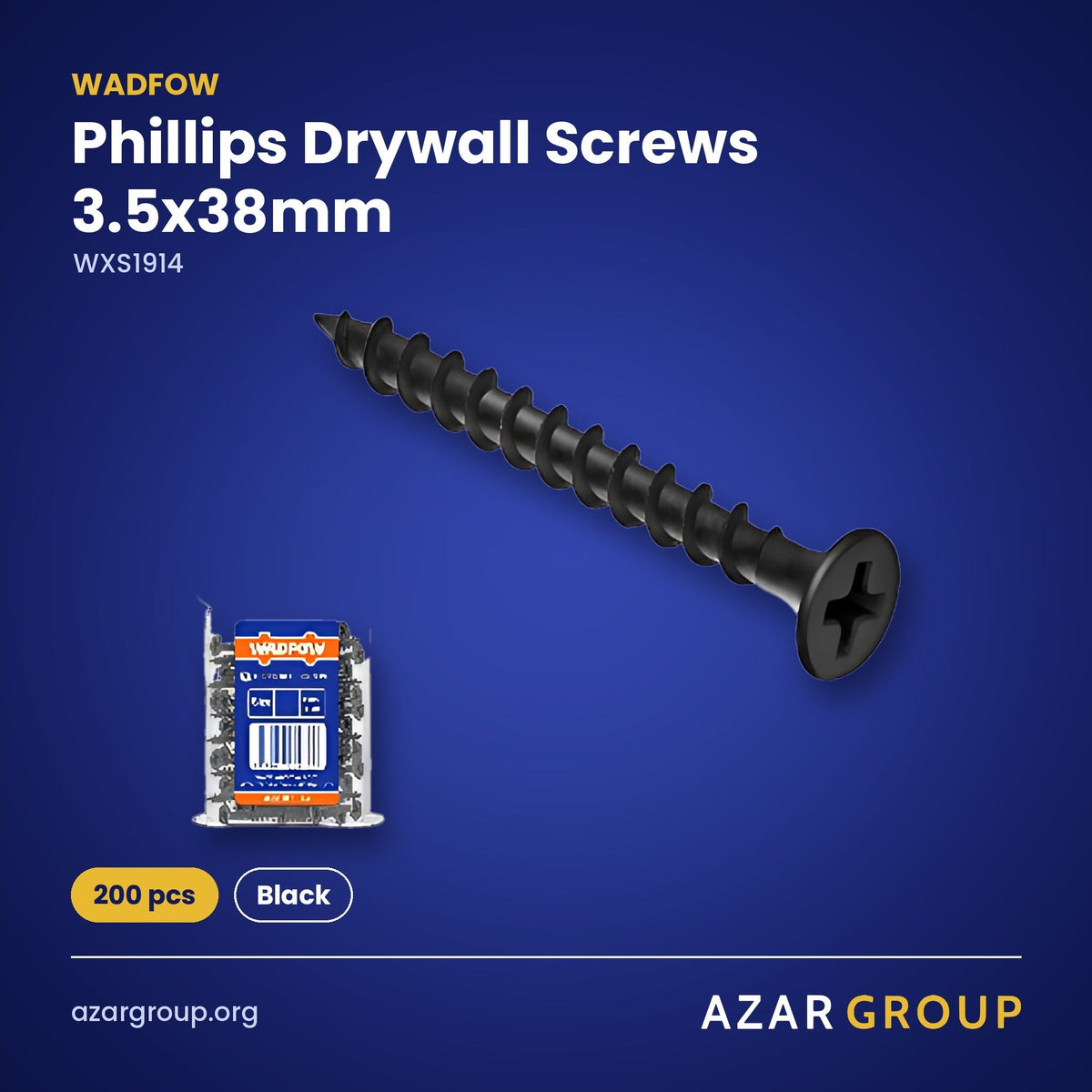 WADFOW WXS1914 Phillips Drywall Screws 3.5x38mm – 200 pcs, Black