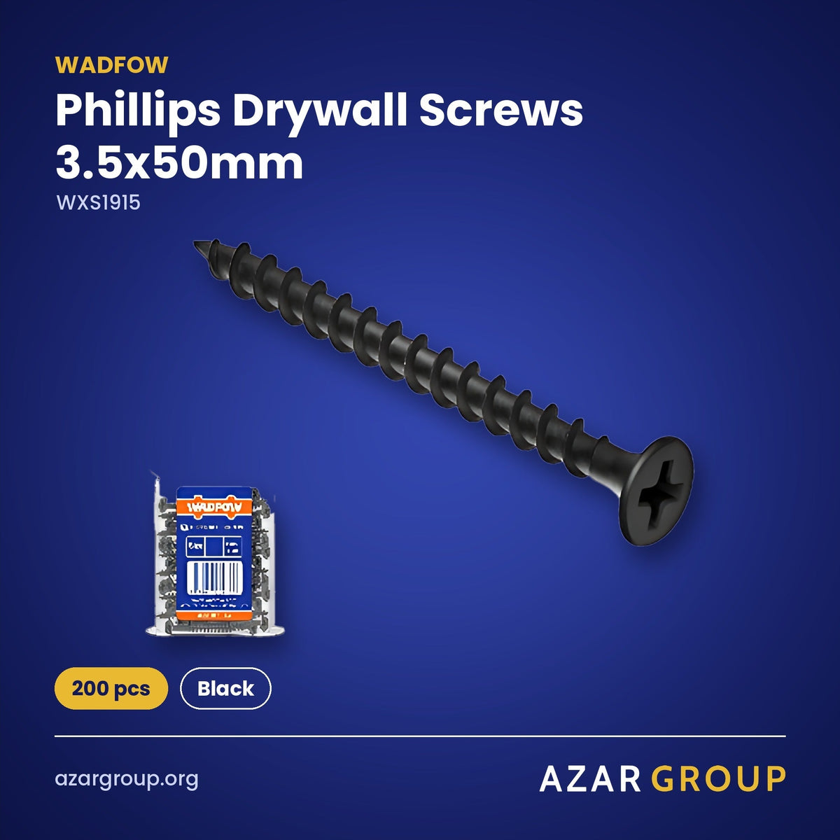 WADFOW WXS1915 Phillips Drywall Screws 3.5x50mm – 200 pcs, Black