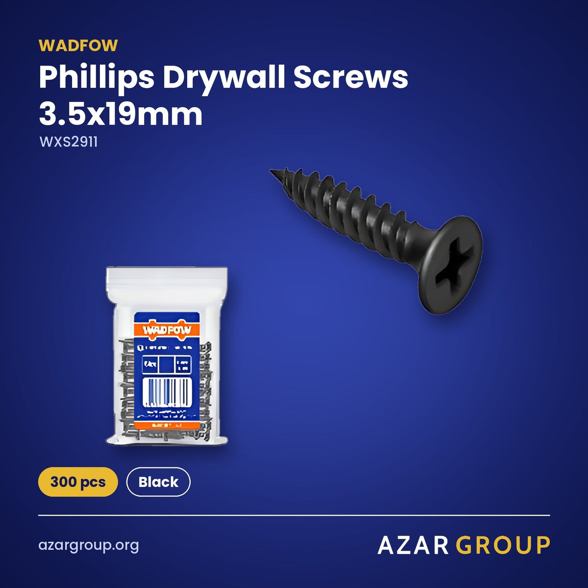 WADFOW WXS2911 Phillips Drywall Screws 3.5x19mm – 300 pcs, Black
