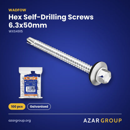 WADFOW WXS4915 Hex Self-Drilling Screws 6.3x50mm – 100 pcs, Galvanised