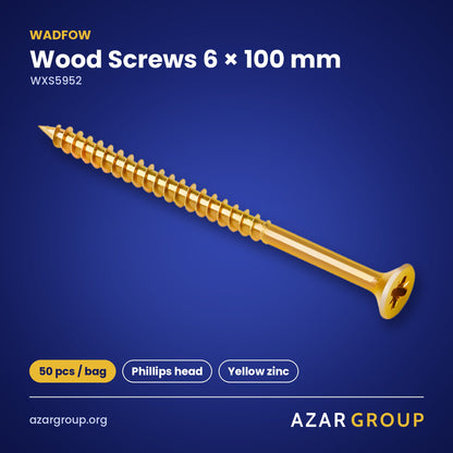 WADFOW WXS5952 Wood Screws 6 × 100 mm – 50 pcs / bag, Phillips head, Yellow zinc