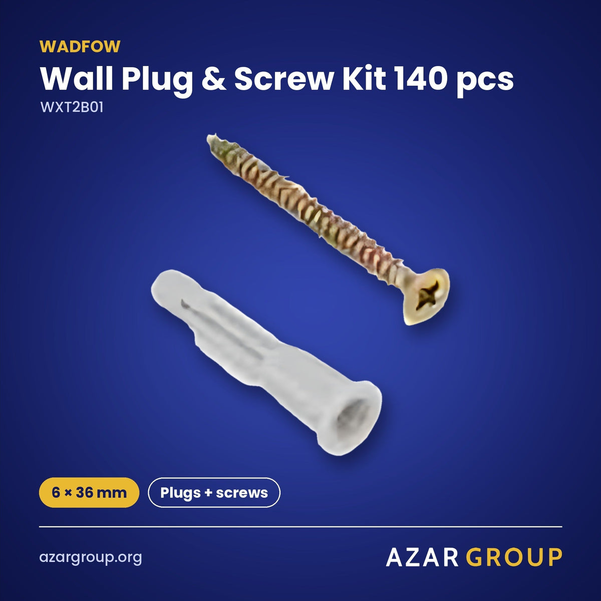 WADFOW WXT2B01 Wall Plug & Screw Kit 140 pcs – 6 × 36 mm, Plugs + screws