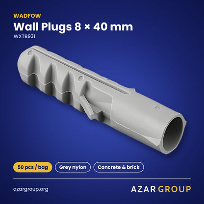 WADFOW WXTB931 Wall Plugs 8 × 40 mm – 50 pcs / bag, Grey nylon, Concrete & brick