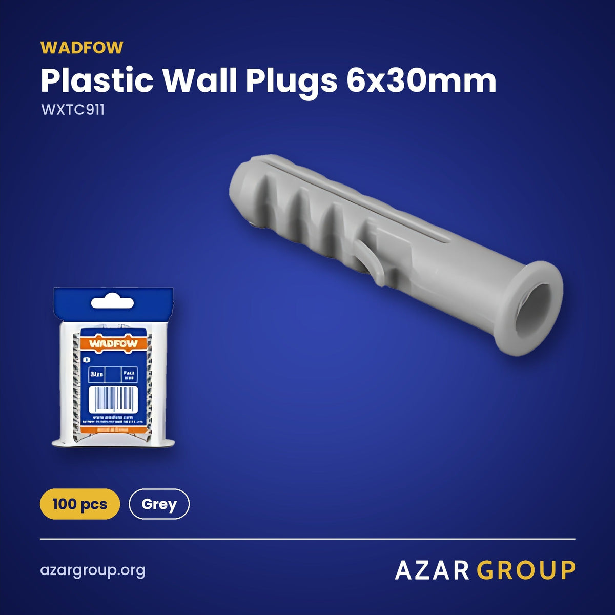 WADFOW WXTC911 Plastic Wall Plugs 6x30mm – 100 pcs, Grey