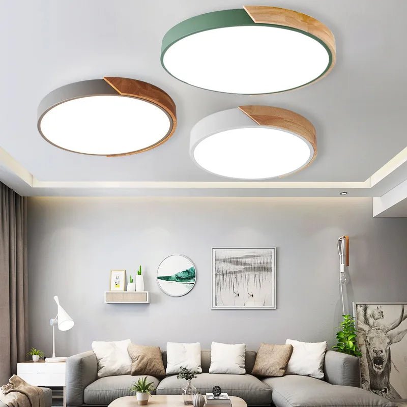 White + Wood Macaron LED 50CM 100W Ceiling Light 4000K - Aura Lighting - Azar Group